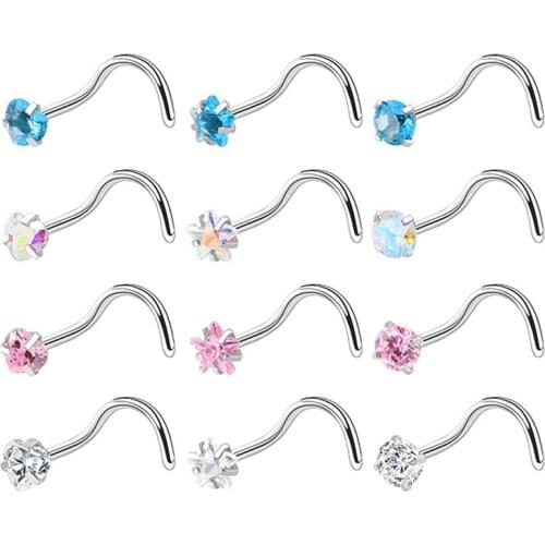 Crystal Nose Studs Sets 3Pcs Nose Rings Studs Set Stainless Steel Nose Piercing Screws Fashion Nose Septum Rings