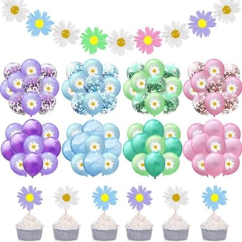 Staraise Small Daisies Flower Foil Latex Balloons Decoration for Girls 1st One Birthday Party Baby Shower Supplies