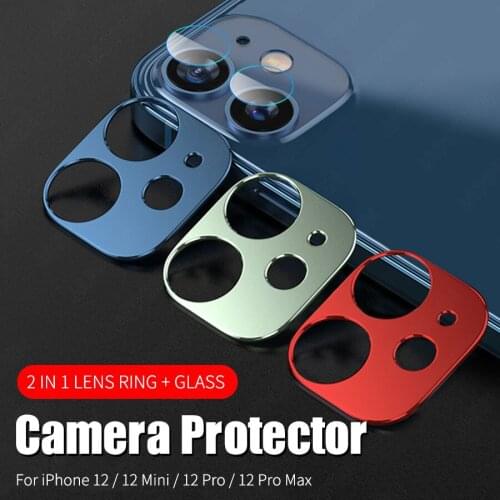 2 in 1For iPhone 12 Pro Max Back Camera Lens Tempered Glass Film For iPhone 12 Mini Case Cover Protection Ring Screen Protector