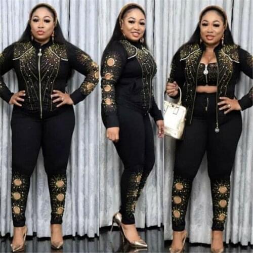 Women 3 Piece Set Zipper Jacket Sexy Crop Top High Waist Pencil Pant Tracksuit Fashion Casual Jeans Outfit For Ladies