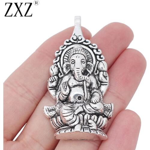 ZXZ 2pcs Tibetan Silver Large Ganesha Elephant God of Beginnings Charms Pendants for Necklace Jewelry Making Findings