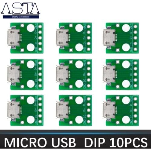 10pcs MICRO USB to DIP Adapter 5pin Female Connector B Type PCB Converter