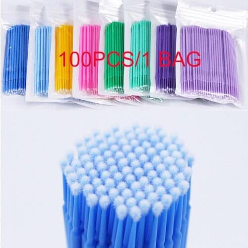 100pcs Eyelash Cotton Swabs Disposable Micro Brushes Eyelash Cleaning Sticks Cotton Swab Eyelash Extension Microbrush Mascara