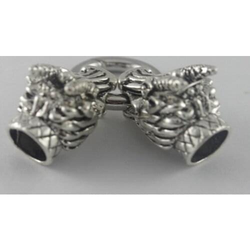 2 Sets Antique Silver Color 10mm Dragon Head End Cap Clasp for Leather Bracelet Jewelry Accessories