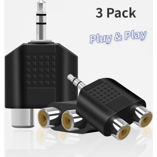 3 Pcs RCA to 2 RCA Female to Female Audio Video Nickel Plating RCA Y Adapter for Home Theater DVD TV Amplifier CD Soundbox