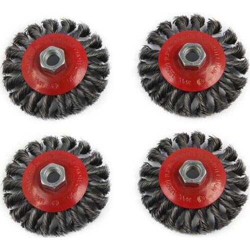 4PC 4 Inch Twisted Wire Wheel Set Bowl-Shaped Disc Twisted Wire Polishing and Derusting Wheel