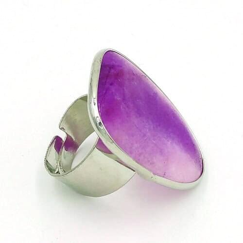 Purple Striped Agat e Irregular Slice Adjustable Ring Cladded Copper Casing Of Plating Platina 30-45 mm Long