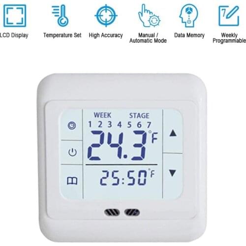 White Digital Floor Thermostat Touch Screen AC 220V Floor Heating Room Thermostat for Home Heating System Temperature Controller