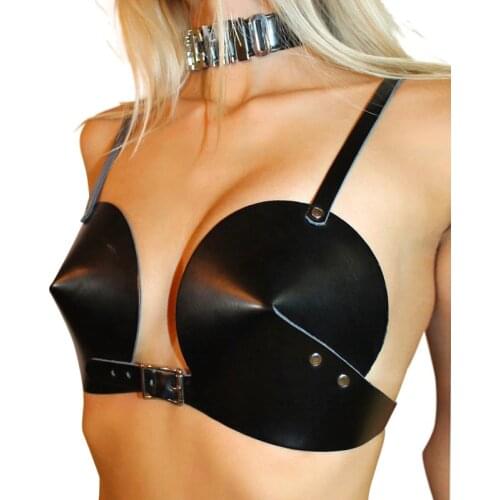 Punk Metal Rivets Faux Leather Bra Women Bralette Adjustable Buckle Straps Wireless Thin Underwear Gothic Lingerie Intimates Bra