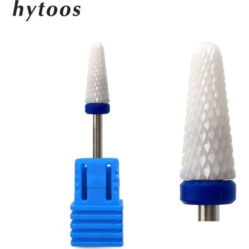 HYTOOS White Ceramic Cone Nail Drill Bits 3/32" Manicure Bits Rotary Ceramic Burr Drill Accessories Milling Cutter Nail Tools
