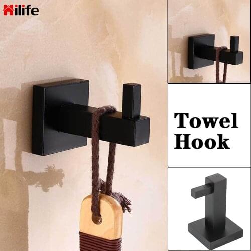 HILIFE Black Painted Kitchen Hooks Single Robe Hook Clothes Hat Towel Hanger Wall Mounted Stainless Steel