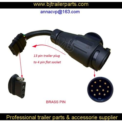 CVP trailer tow wiring harness 13 way European style round trailer plug to 4- flat socket adapter trailer connector parts