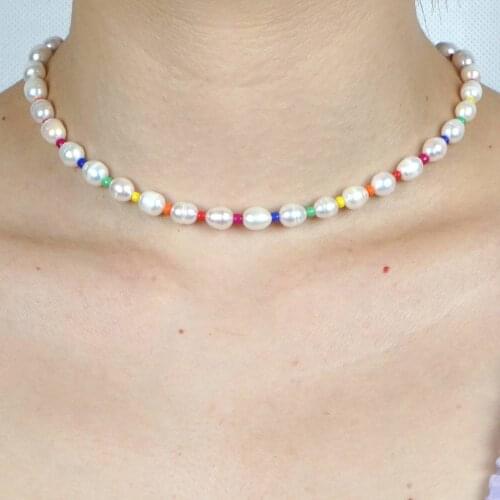 4PC pearl Necklace Hand Made Spring Fresh Chrysanthemum Natural Pearl Bead Necklace For Gift
