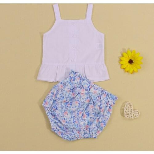 FOCUSNORM 0-18M Infant Baby Girls Clothes Sets 2pcs Sleeveless Single Breasted Vest Tops Flowers Shorts