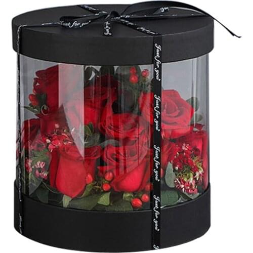 Round Crystal Clear PVC Flower Wedding Boxes Birthday Flower Gift Packaging Home Office Craft Show Storage Gift Flower Box