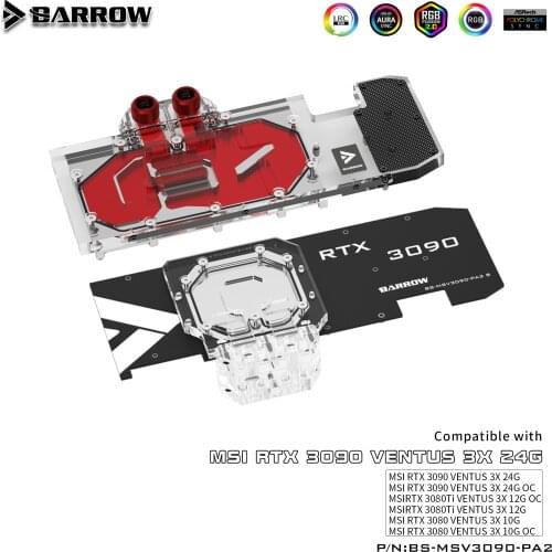 BARROW Double Cooling Water Block use for MSI 3090 VENTUS 3X OC 24G / 3080 VENTUS 3X OC 10G GPU card With backplane5V 3PIN A-RGB