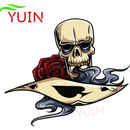 Skull Aces Gambling Car Sticker Fashion Decoration Accessories Personality PVC Motorcycle Waterproof Sunscreen Decal 15*13cm