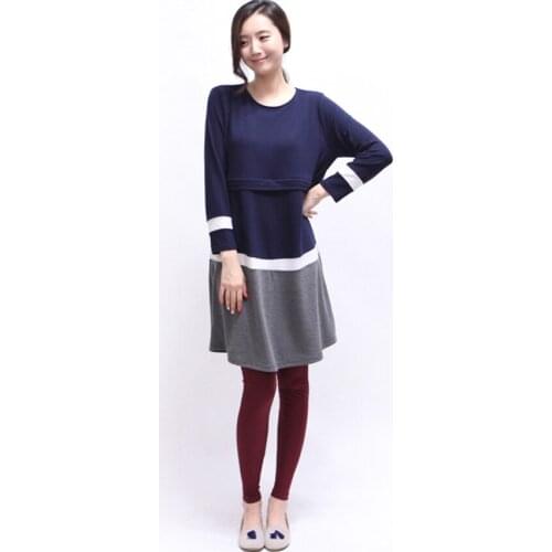 New breastfeeding maternity dresses Knee-Length nursing dress for pregnant women long sleeve elegant pregnancy Women dress M-XXL