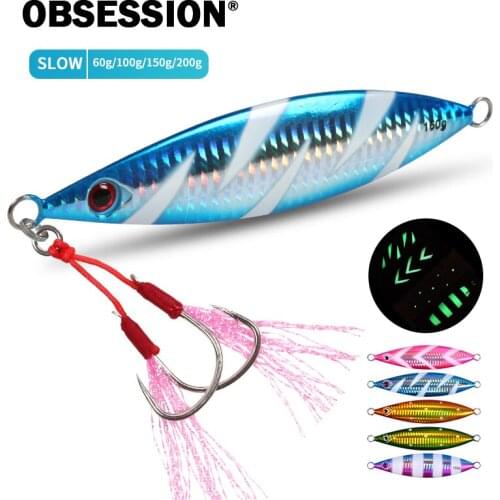 OBSESSION glow slow jigging lure 60g 100g 1pcs Minnow Fishing Lure Hard Artificial Bait Metal Jig sea fishing accessories
