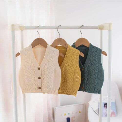 Autumn Baby Boys Solid Knitted V Neck Vest Children Kids Sleeveless Knitwear Waistcoat Outerwear