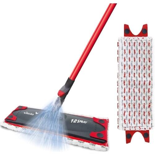 Vileda 1-2 Spray Microfibre Flat Spray Mop with Extra Microfibre Refill Pad Removes over 99% of bacteria with just water