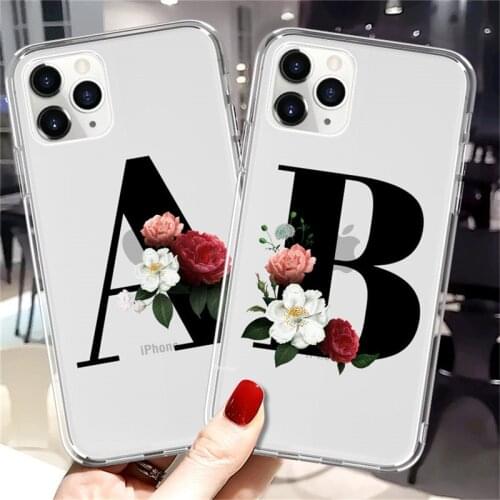 Ottwn Initial Letter Clear Phone Case For iPhone 12 Pro Max 11 Pro Max X XR XS Max 7 8 Plus SE 2020 Retro Flowers Soft TPU Cover