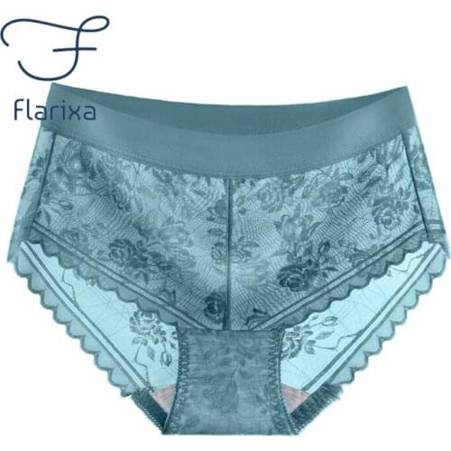 Flarixa Sexy Lace Seamless Womens Panties MidWaist Flat Belly Breathable Briefs Antibacterial Lightweight Transparent Underwear