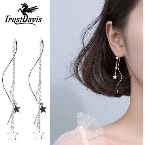 Trusta 1Pair 925 Solid Sterling Silver Jewelry Earrings Linked Stars Drop Fashion Korean Earrings Girls Friends Gift DS1341
