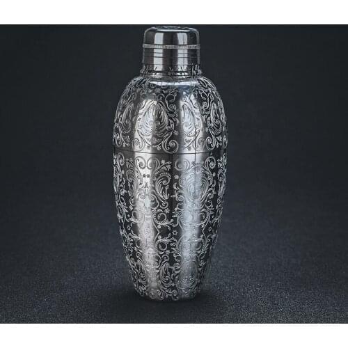 450ml Carven Engraving 304 Stainless Steel Cocktail Shaker Japanese Style Bar Shaker Professional Bartende Bar Tools