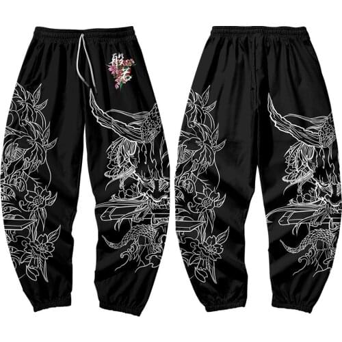 Oversize 6XL Ghost Prajna Printed Men Japanese Pocket Cargo Pants Joggers Harajuku Harem Pants Sweatpant Hip Hop Trousers