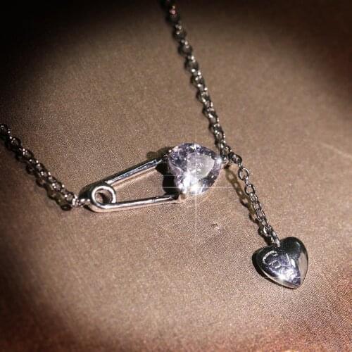 Cute Silver Color Pin Pendant Wiht Bling Zircon Stone Statement Necklace for Women Choker Fashion Jewelry