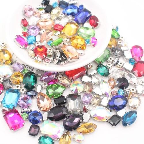 Top Quality Sew on Rhinestones 50pcs Glass Stone Sewing Crystals with Silver Base mix color Claw Rhinestone Sewing for Clothes