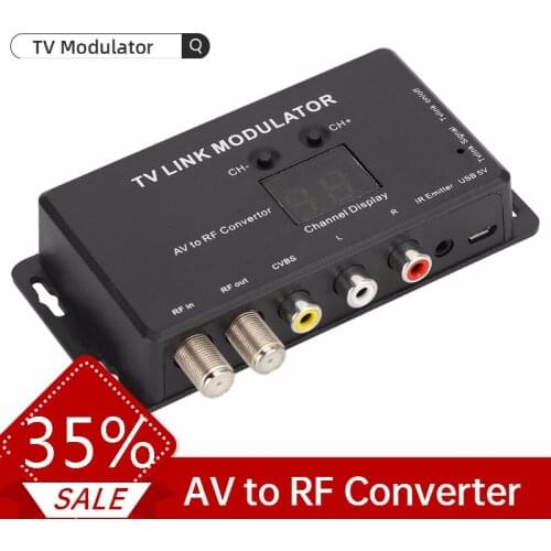 TM70 UHF TV LINK Modulator AV to RF Converter IR Extender with 21 Channel Display PAL/NTSC optional High Quality Plastic Black