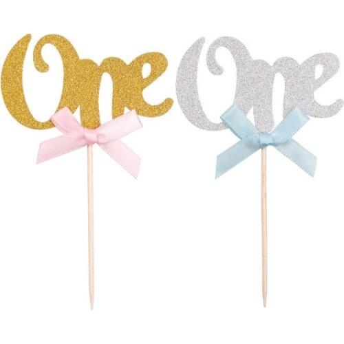 6pcs First Birthday Cupcake Toppers Gold Silver Boy Girl Happy 1st Birthday Party Decoration I AM ONE Party Favors Pink Blue