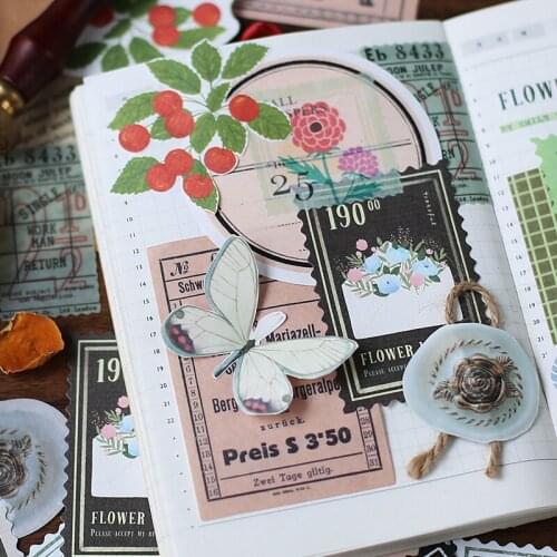 Vintage Plant Mail Series Mix Material Paper Junk Journal Planner Butterfly Mushroom Label Craft Paper DIY Scrapbooking Album