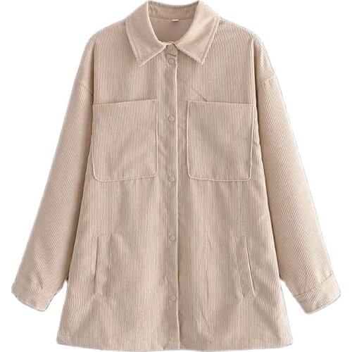 Women 2021za New Shirt Autumn Ins Loose Versatile Corduroy Shirt Womens Solid Color Casual Long Sleeve Shirt Coat chic tops