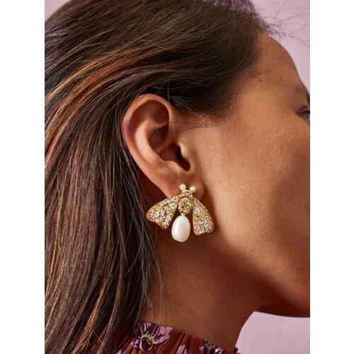 LUNA CHIAO 2020 Spring Summer Butterfly Bee Stud Earring-Fresh Water Pearl Insect Earrings for Women