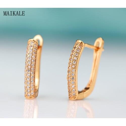 MAIKALE New Fashion U Shape Stud Earrings for Women Paved AAA Cubic Zirconia Gold Earring Geometric Earrings Korean Jewelry Gift