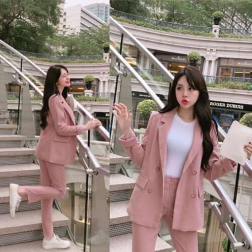 2 piece set women Spring and Autumn Fashion Temperament Pink Color British Style Office Womens Commercial OL Professional Set