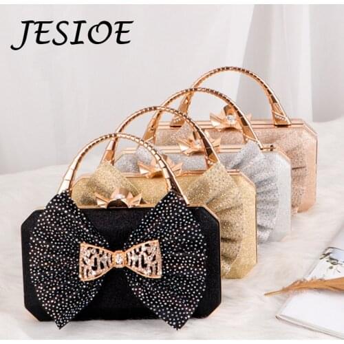 Boutique Women Bow Clutch Diamond Evening Bags Case Female Rhinestone Sequin Handbags Ladies Wedding Party Shoulder Bag Purse