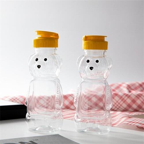 240ml Honey Bear Straw Bottle Cup Plastic Squeeze Condiment Bottles Bear Shape Honey Sauce Mustard Jam Dispenser With Lid