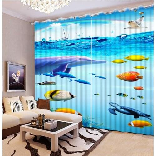 3D Curtains Custom Curtains Rainbow Seafood Dolphin Fish Modern Home Decor Curtains For Window Living Room