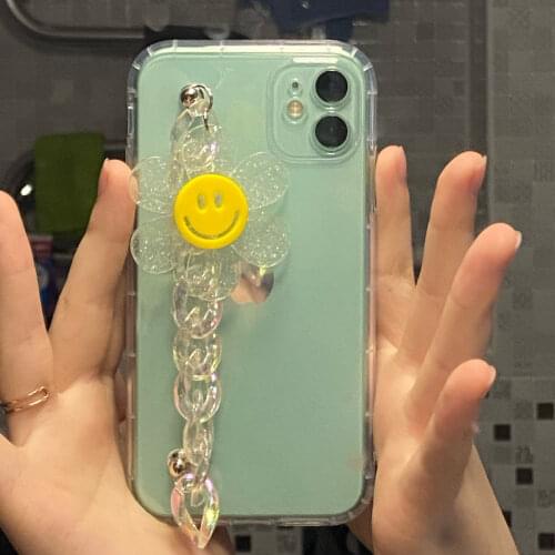 Smiley Flower Wrist Chain Case For iPhone 11 ProMax XR XS Blingbling Fluorescent Glitter Bracelet Cases For iPhone 12 PRO MAX