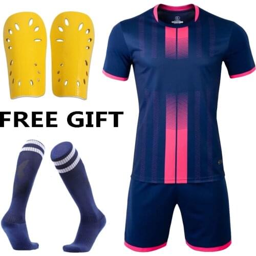 Children Football Jerseys set girls Soccer Clothes Men boys Futbol Training Uniforms set free Soccer Shin Guards Pads with socks