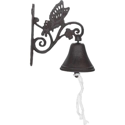 DRELD Vintage Doorbell Antique Butterfly Cast Iron Wall Bell Wall Mounted Hand Cranking Welcome Door Bell Garden Craft Decor