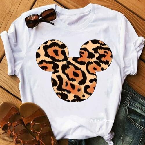 Leopard Mouse Ears Print T-Shirt WomenS Clothing Makeup Lips Butterfly Tshirt Femme Cool Funny T Shirt Female Harajuku Shirt