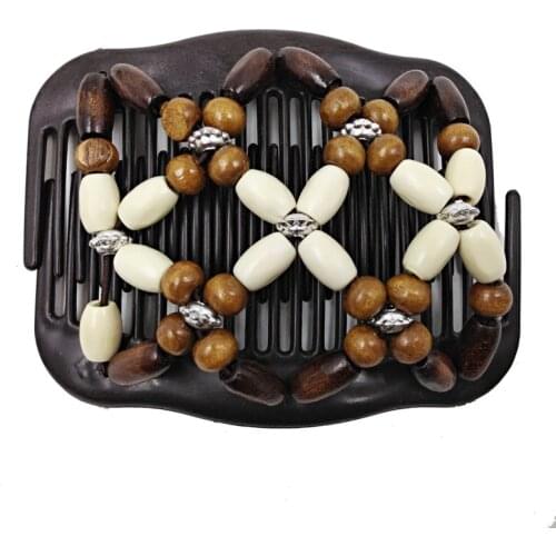 Hot selling Luxurious Easy Magic Wood Beads Double Hair Comb Clip Stretchy Women Hair Accessories Hair Styling Tool