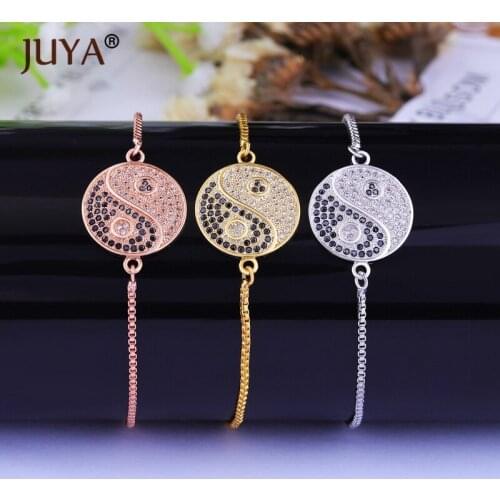 Juya New Design Copper Zircon Round Charm Yin Yang Bracelets For Men Women Simple Adjustable Chain Best Friends Bracelets Gift