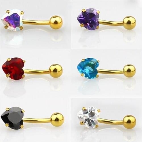 1pc Heart Zircon Belly Button Rings Crystal Navel Piercing Barbell Surgical Steel Nombril Ombligo Sexy Woman Body Jewelry 14G