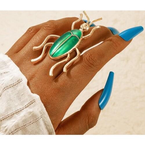 New Ins Cartoon Ladybug Finger Ring Fashion Gold Metal Green Enamel Insect Rings For Men Women Party Jewelry Birthday Gift